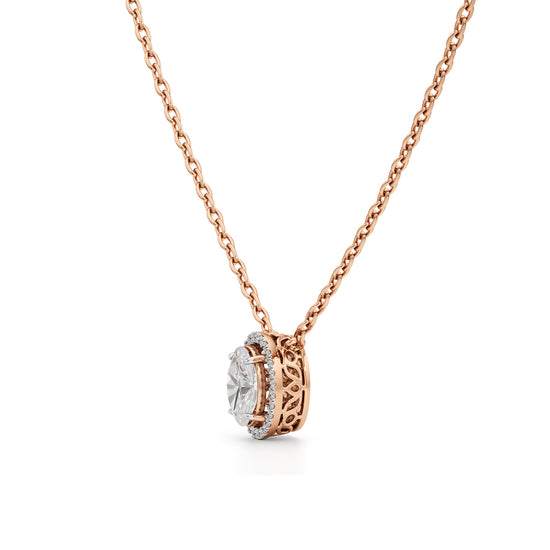 Celeste Oval Halo Diamond Pendant Necklace