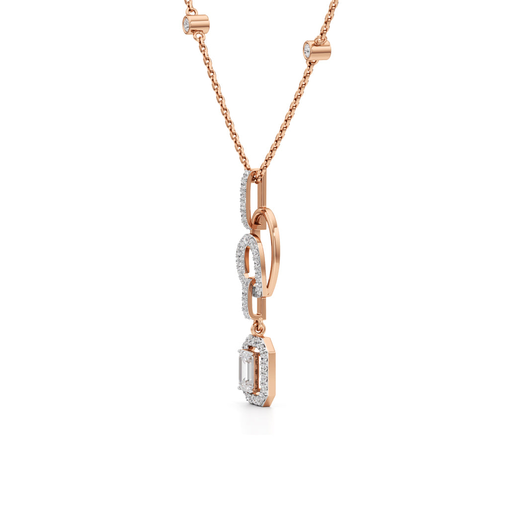 Celestine Linked Heart & Emerald-Cut Diamond Necklace