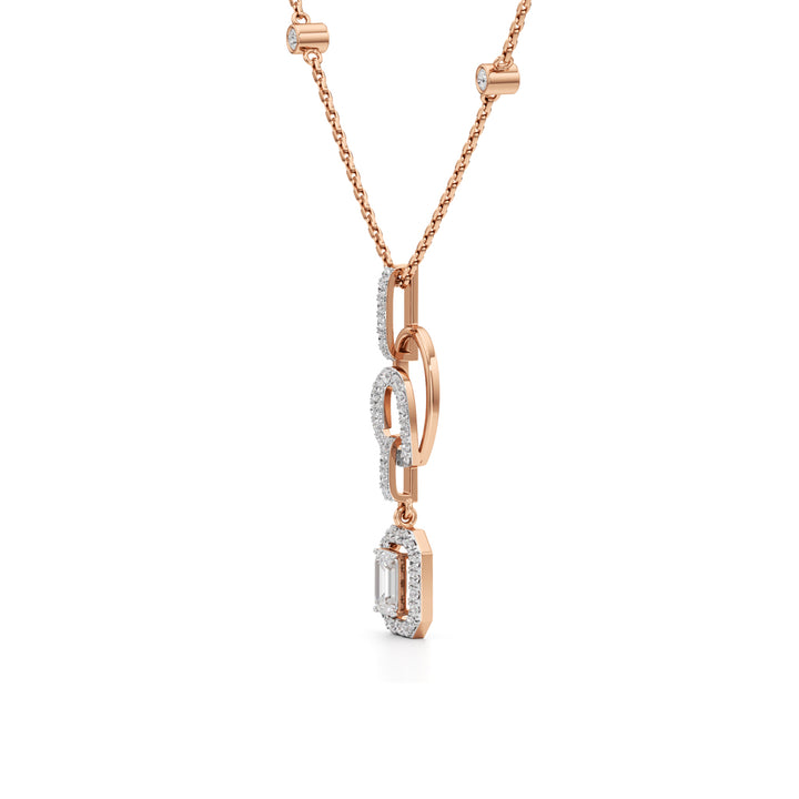 Celestine Linked Heart & Emerald-Cut Diamond Necklace