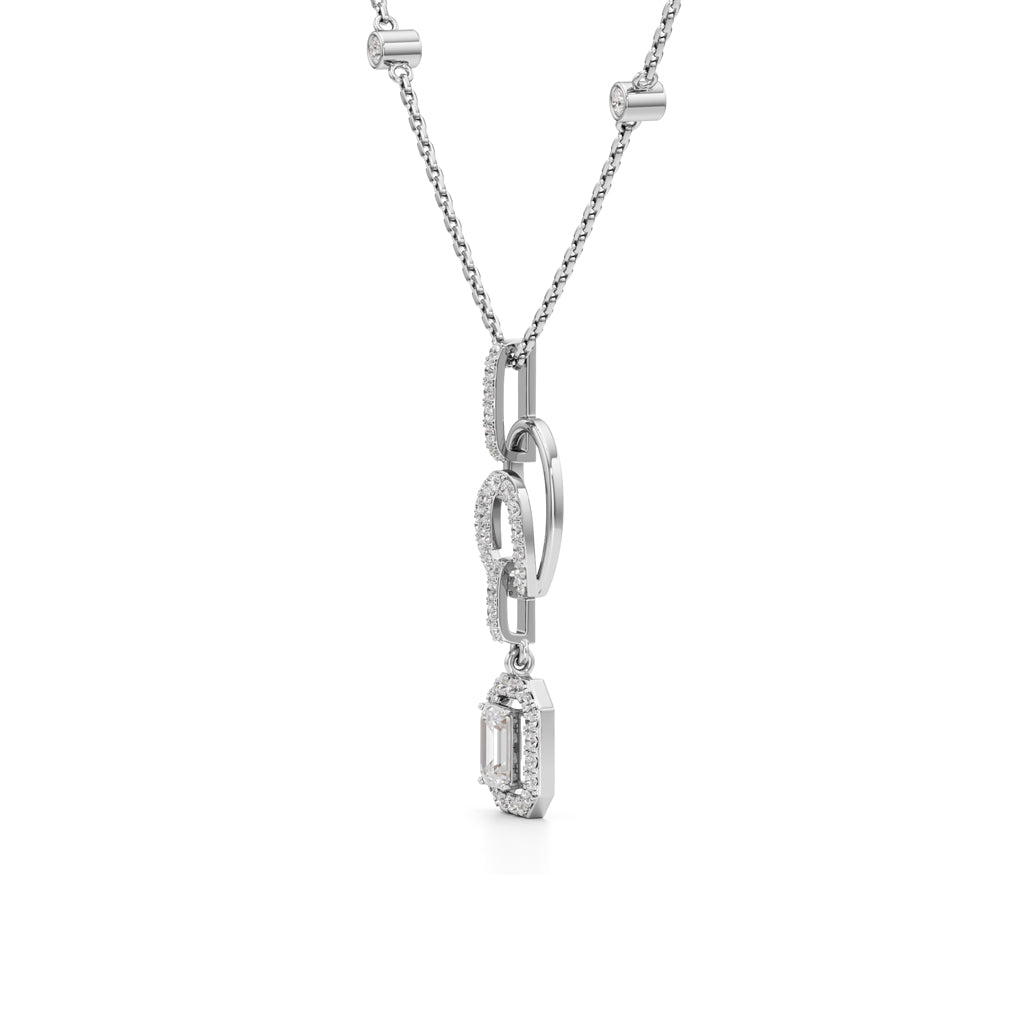 Celestine Linked Heart & Emerald-Cut Diamond Necklace