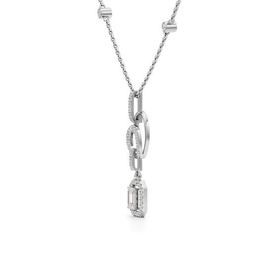 Celestine Linked Heart & Emerald-Cut Diamond Necklace