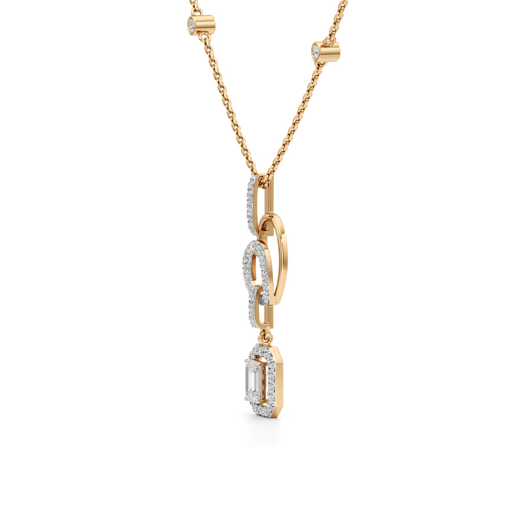 Celestine Linked Heart & Emerald-Cut Diamond Necklace
