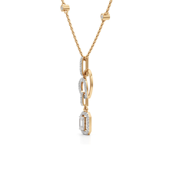 Celestine Linked Heart & Emerald-Cut Diamond Necklace