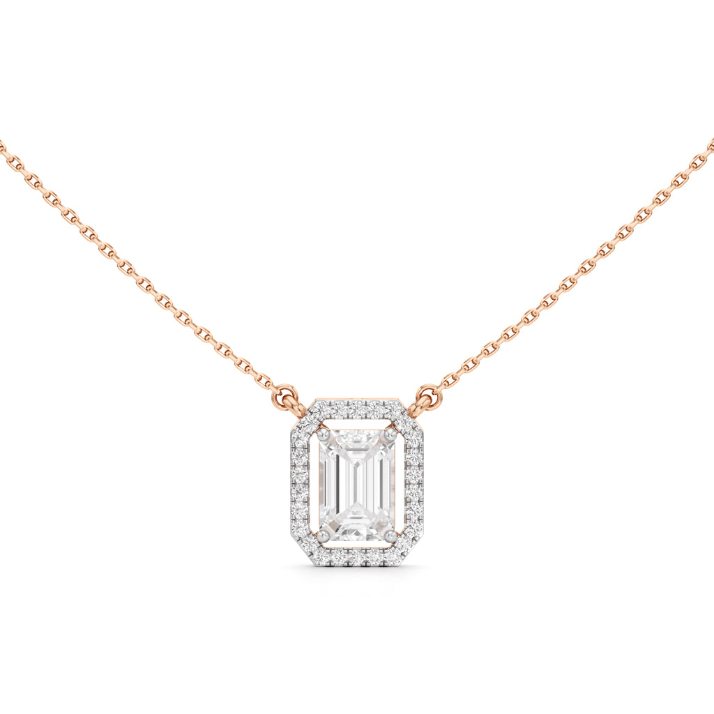 Regalia Emerald-Cut Halo Pendant Necklace