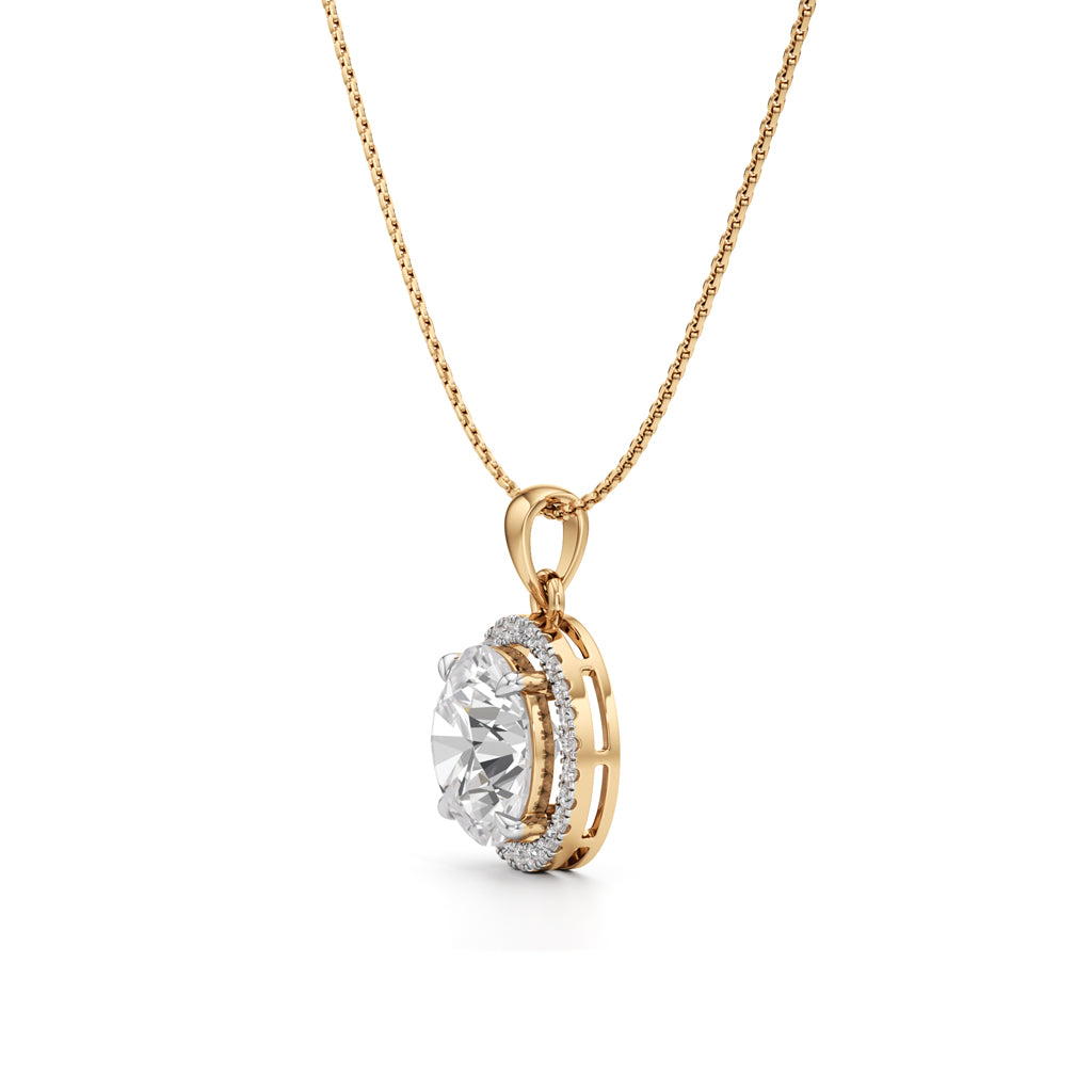 Celeste Halo Round Diamond Pendant Necklace
