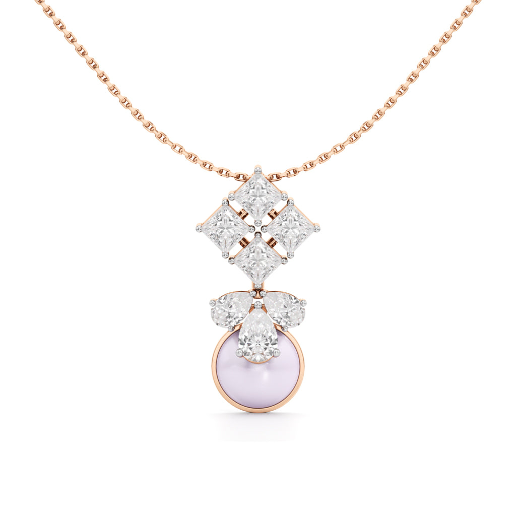 Lunaria Diamond & Pearl Drop Pendant Necklace