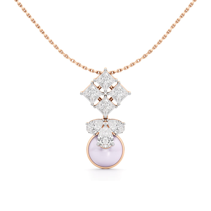 Lunaria Diamond & Pearl Drop Pendant Necklace