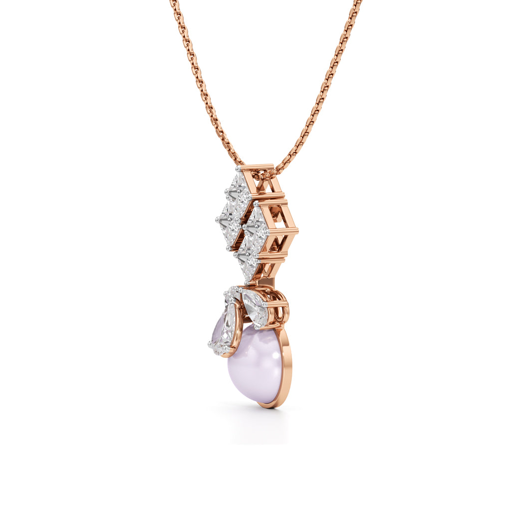 Lunaria Diamond & Pearl Drop Pendant Necklace