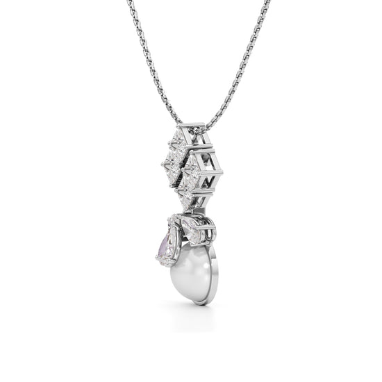 Lunaria Diamond & Pearl Drop Pendant Necklace