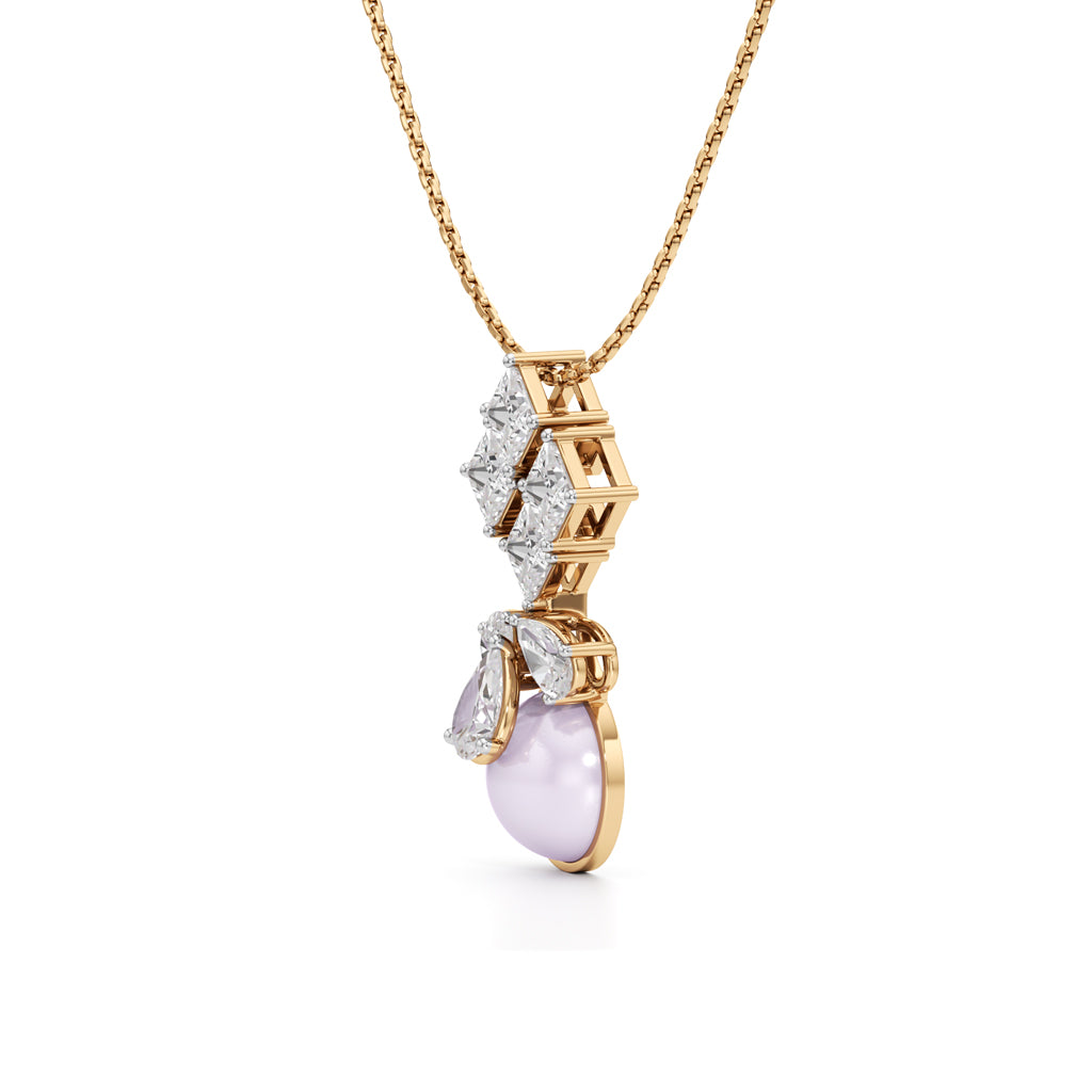 Lunaria Diamond & Pearl Drop Pendant Necklace