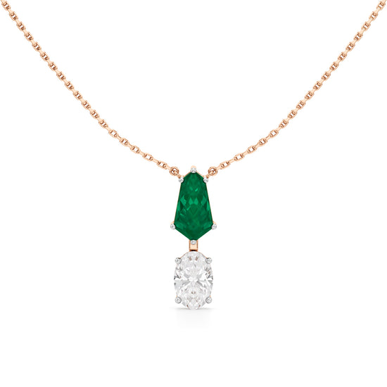 Esmeria Emerald & Oval Diamond Drop Pendant Necklace