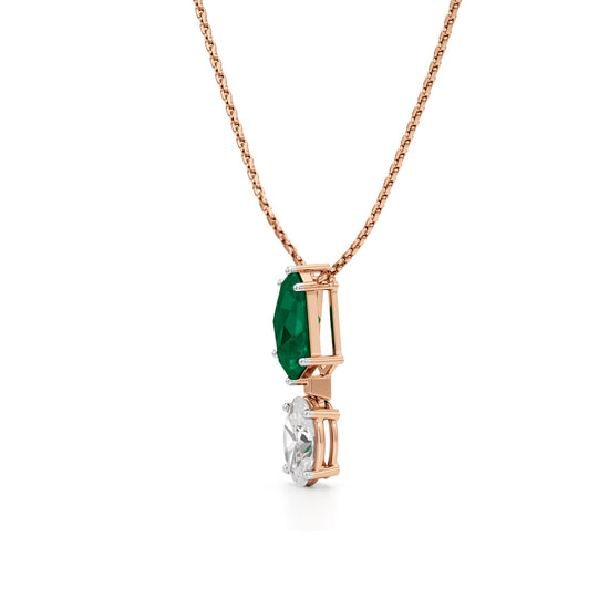 Esmeria Emerald & Oval Diamond Drop Pendant Necklace
