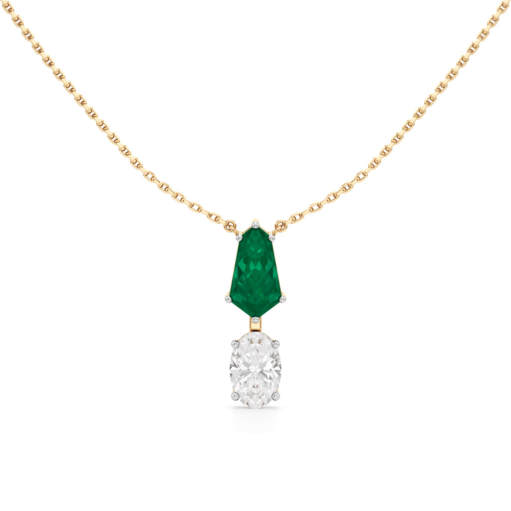 Esmeria Emerald & Oval Diamond Drop Pendant Necklace