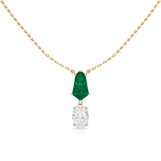 Esmeria Emerald & Oval Diamond Drop Pendant Necklace