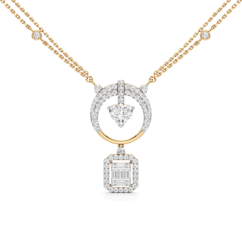 Luminara Heart & Baguette Drop Pendant Necklace