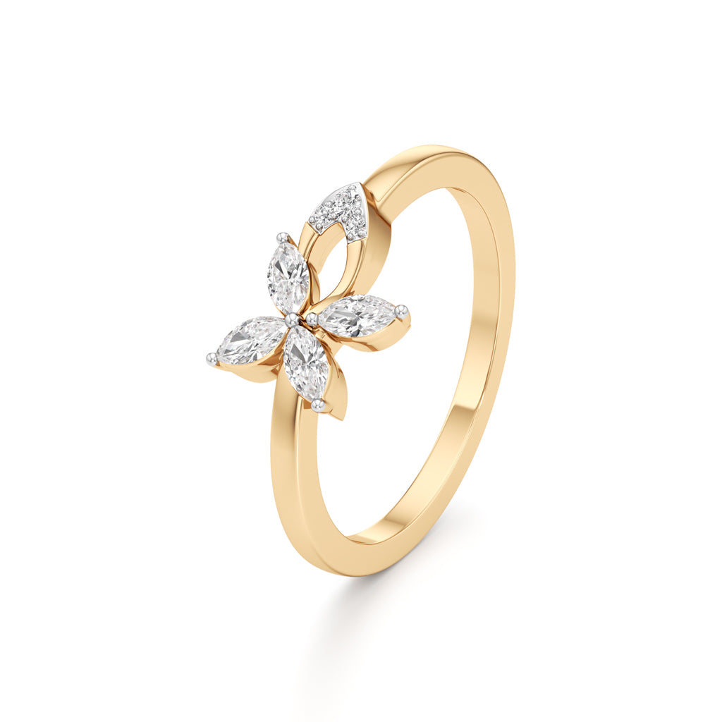 Dainty Four-Leaf Marquise Bloom Ring in 925 silver 18k Gold Plated