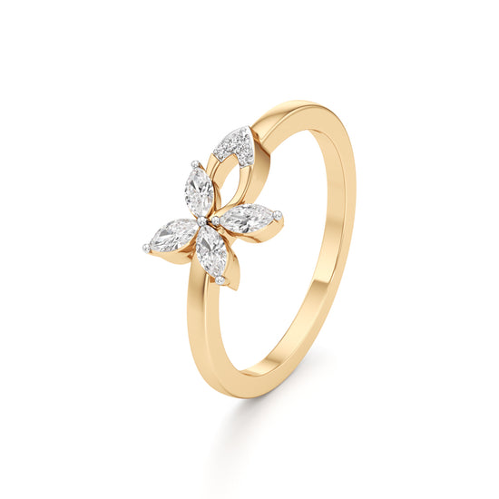 Dainty Four-Leaf Marquise Bloom Ring in 925 silver 18k Gold Plated