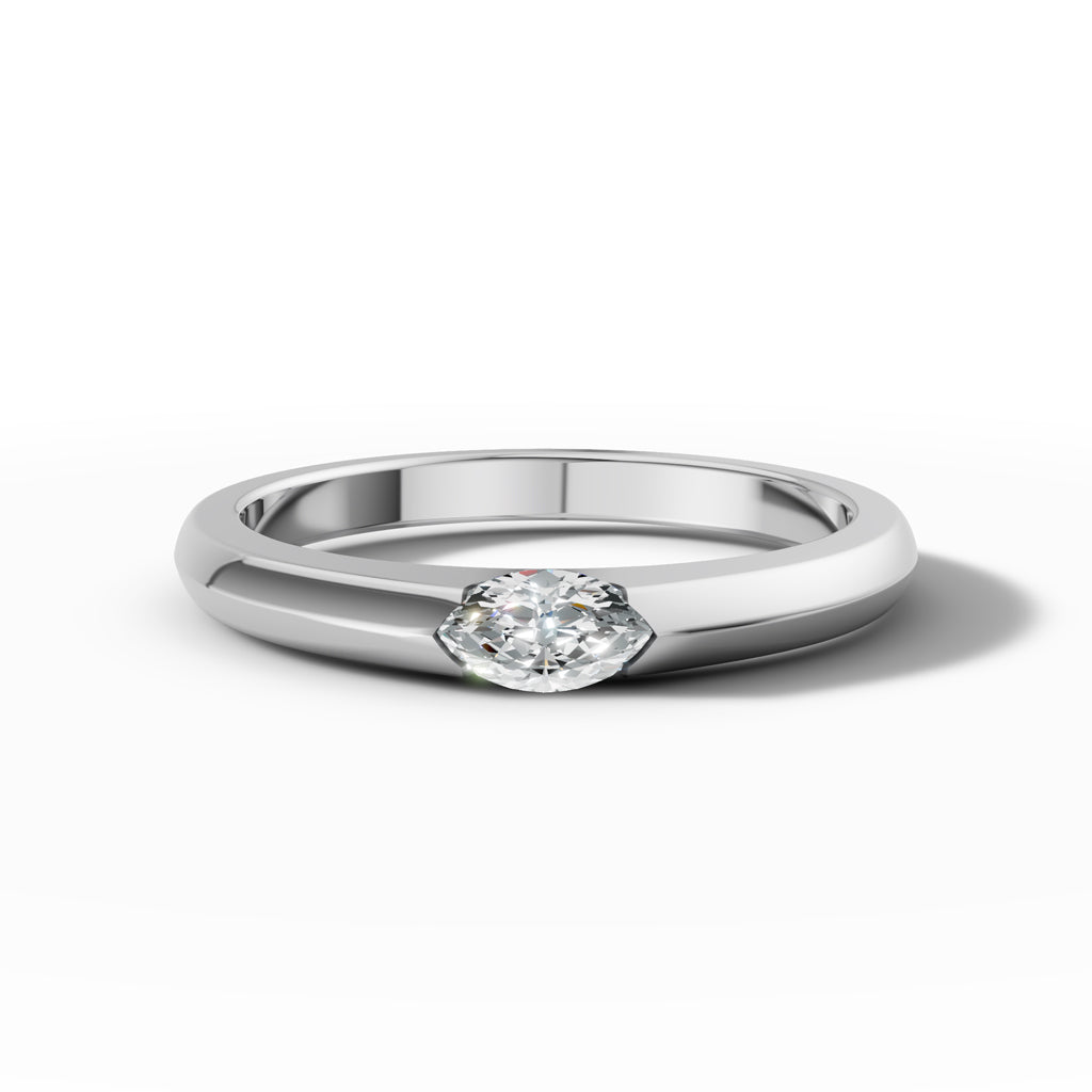Sleek Horizontal Marquise Solitaire Band Ring