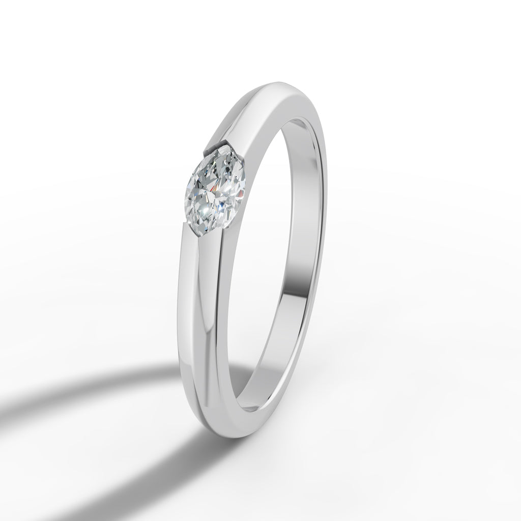 Sleek Horizontal Marquise Solitaire Band Ring