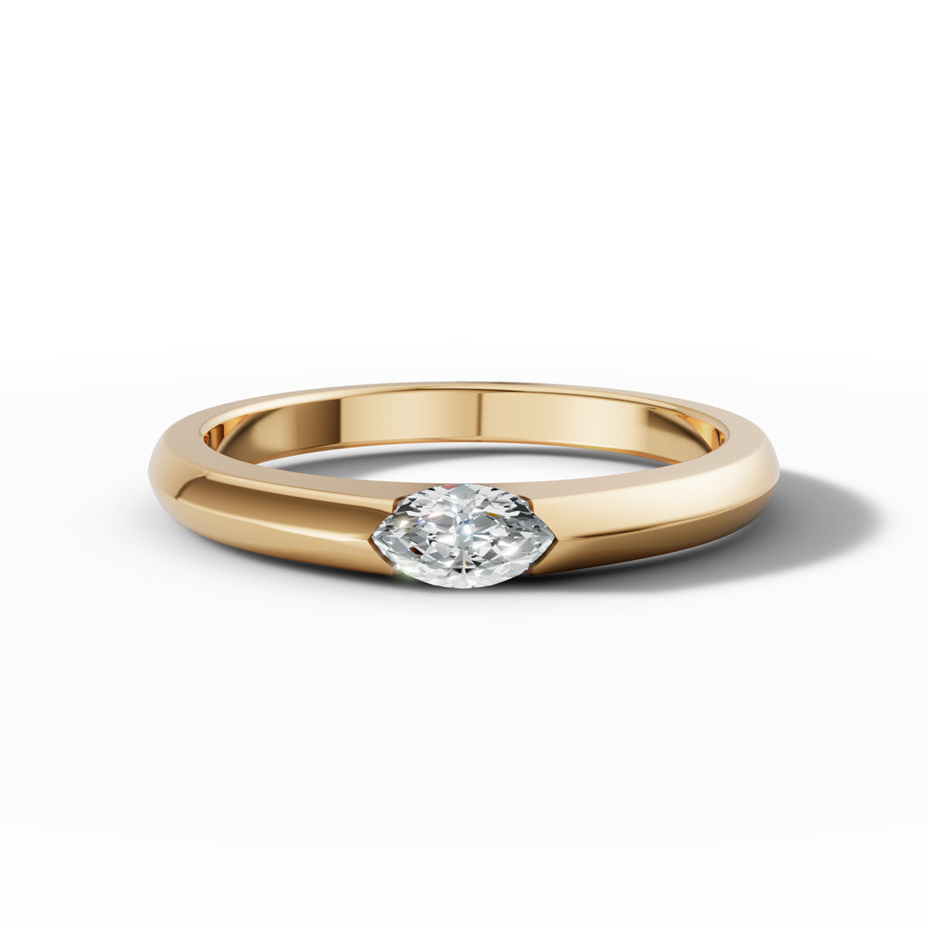 Sleek Horizontal Marquise Solitaire Band Ring